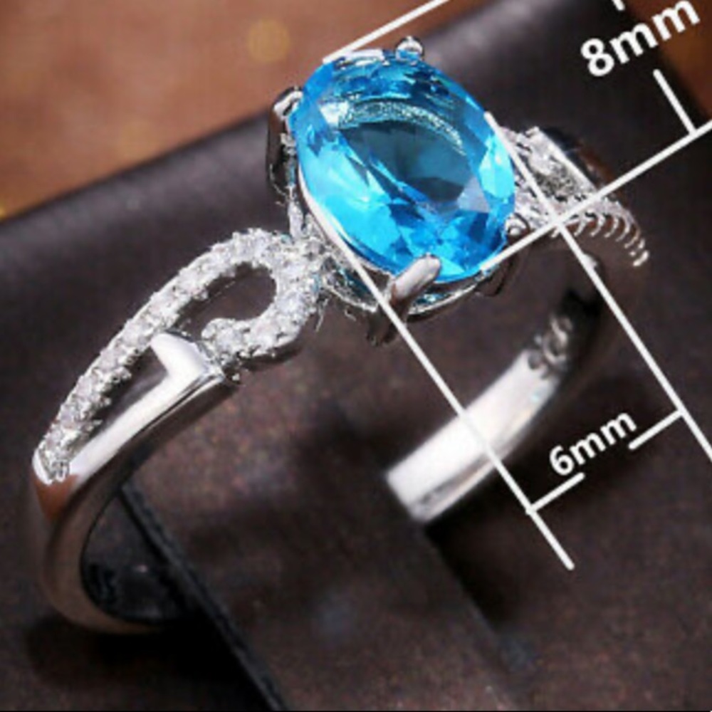 New S925 Sterling Silver Ring Oval Cut Aquamarine - Picture 6 of 8